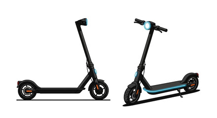 Two views of a modern black electric scooter with orange accents © SHANTI