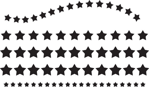 Curved star rating border set with rows of stars in arc formation black vector