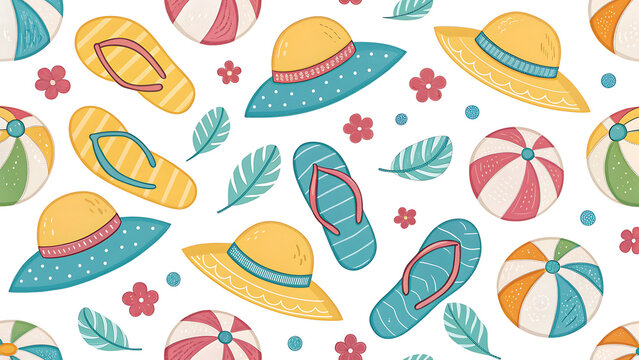 Vibrant summer accessories and beachwear pattern illustration