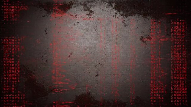 Dark Grungy Texture with Red Hieroglyphic Symbols and Scratches