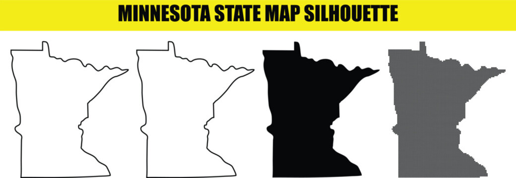 Minnesota state map silhouette set different styles includes outline solid and dotted vector illustration for various uses