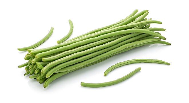 Fresh Green Beans Bundled Together on White Background