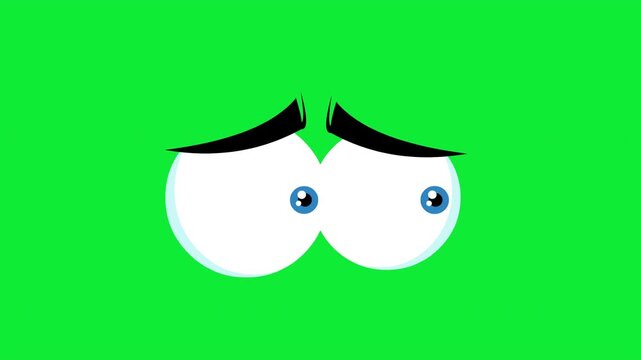 Sad Cartoon Eyes - 4K Animation Video Motion Graphics With Chroma Key Green Screen Background 