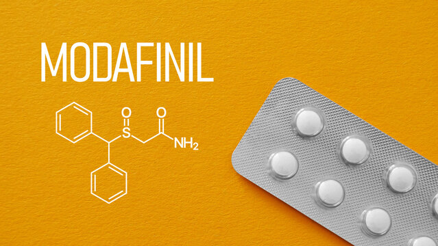 Modafinil Concept. Prescription Wakefulness Agent, Cognitive Performance, Focus and Productivity in Medical and Pharmaceutical Context