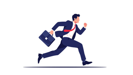 Obraz premium Fast running businessman in a suit with a briefcase representing a rush to work or a high speed business race.