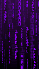 Purple Binary Code Background with Digital Data Stream and Cyber Matrix Effect