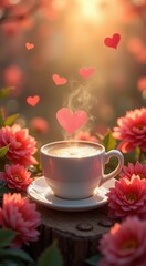 Fototapeta premium Cup of coffee with hearts floating out of it