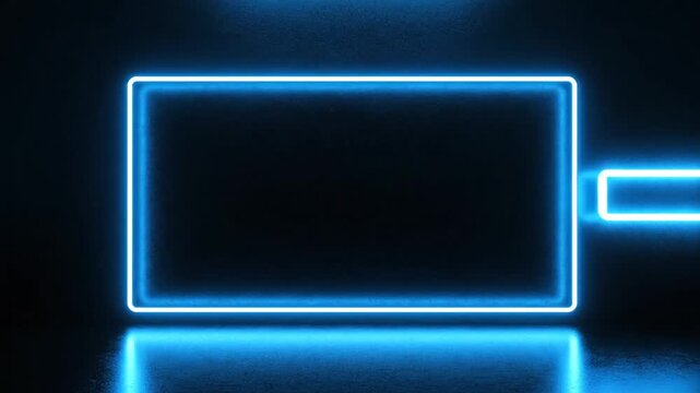 Blue neon arrow pointing right entering a glowing rectangular frame