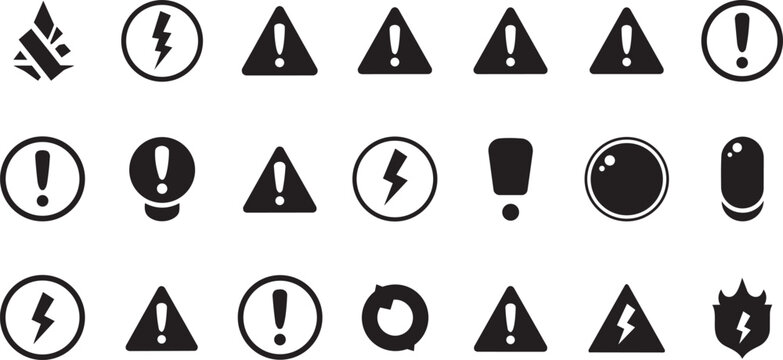 Warning signs and symbols set, hazard icons, danger symbols, alert signs, exclamation marks, vector illustration for design or website