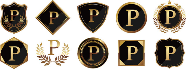 高級感のあるポイントマークのアイコン10種セット　ブラック＆ゴールド