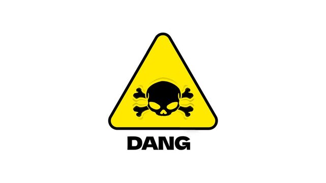 Danger sign for alert. Yellow and skeleton sign symbol of danger. Transparent background. 4K resolution