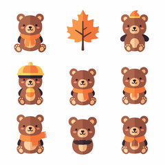 Cute Cartoon Bears in Autumn Attire