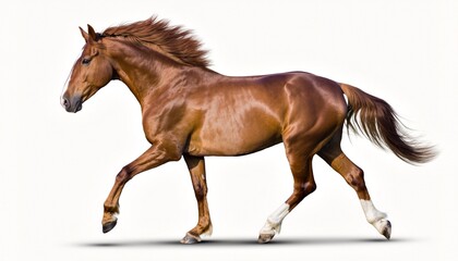 Obraz premium Majestic Chestnut Horse Trotting Isolated on White