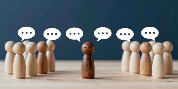Social Exclusion Concept with Wooden Figures, Communication Barriers, and Minority Group Facing Challenges