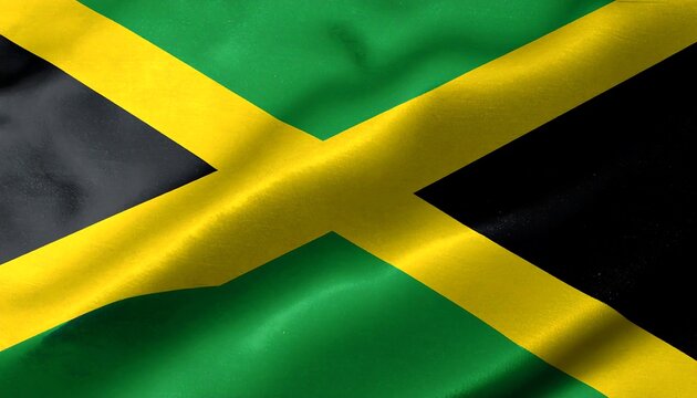 Waving Flag of Jamaica, National Symbol of Caribbean Nation.