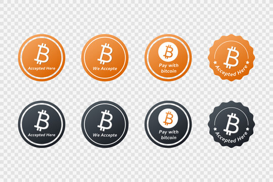 Bitcoin Accepted Here Sign with Cryptocurrency Icon Set, Digital Currency Payment Symbols Vector