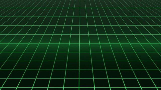 Grided Green Neon Surface Advancing Forward in Deep Perspective