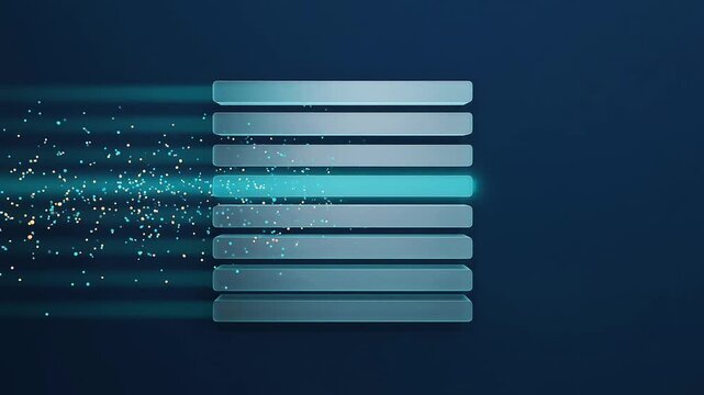 Abstract Cloud Server Stack with Glowing Data Stream and Particles on Blue Background