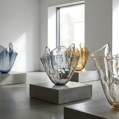 artistic glass vases in a modern gallery