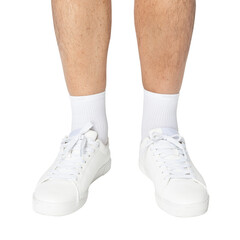 White sneakers png mockup basic apparel close up