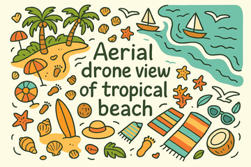 Naklejka premium Tropical Beach Doodle. 