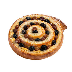 Swirl Raisin Pastry with Powdered Sugar Dusting sweet Isolated on a transparent Background