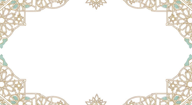 Islamic frame background with gold geometric ornaments for Ramadan or Eid