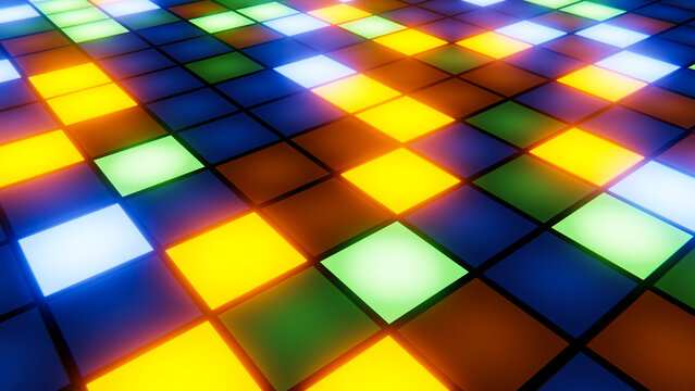 Led digital tiles illuminating in a vintage game arcade style