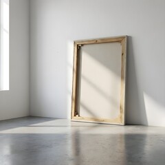 blank canvas frame back leaning on wall