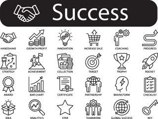 Obraz premium Success Business Line Art Icons Collection for Growth, Achievement, and Partnership