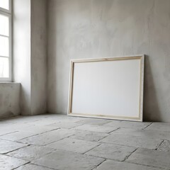 blank canvas leaning on stone floor