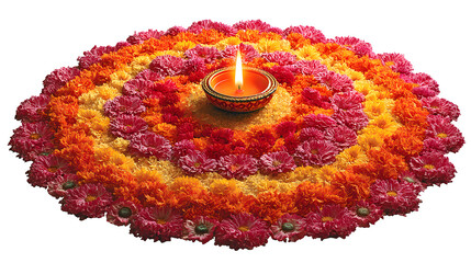 Christmas tree decoration with red and yellow flowers on white background