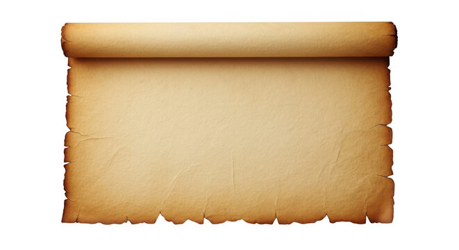 Old parchment scroll PNG isolated on transparent background, antique paper roll for treasure map or historical document design