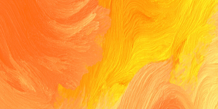 Abstract orange and yellow oil paint texture with fluid brush strokes swirling texture creates summer-themed designs.