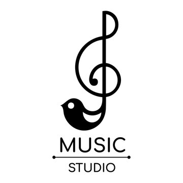 Png Sol key logo musical note flat design with music studio text in black