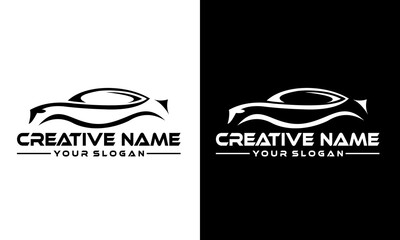 Fototapeta premium Stylized logo template design displayed on contrasting white and black backgrounds showcasing a creative name and slogan placeholder