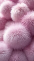 Close-up view of soft, fluffy pom-poms arranged together, showcasing intricate textures and vibrant colors, creating visually appealing abstract composition for creative projects.