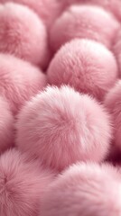 Close-up view of soft, fluffy pom-poms arranged together, showcasing intricate textures and vibrant colors, creating visually appealing abstract composition for creative projects.