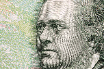 Peter Christen Asbjornsen a closeup portrait from Norwegian money