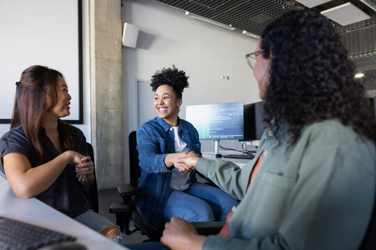 Business women collaborating in a modern workspace
