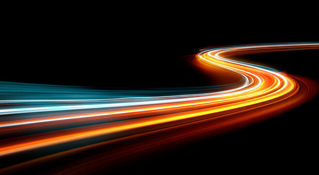 A high-speed neon track with wavy lines and bright glow conveys a sense of continuous motion and future energy, vector