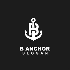 Obraz premium B Anchor Logo Design with Letter B Integrated into a Stylized Ship Anchor Symbol on Black Background