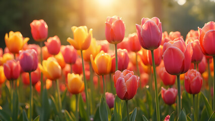 Colorful tulip garden at Blossom Peak. Stunning tulip varieties in full bloom. Explore the beauty of spring flowers. Best places to see tulips in nature.