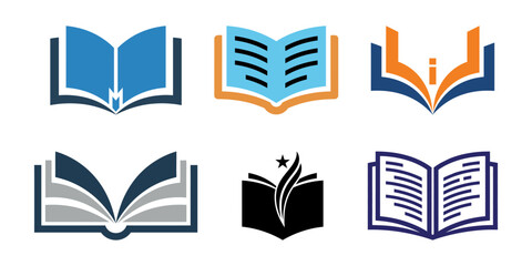 Book icon set. Education sign and symbol collection. Library logo bundle. Vector illustration isolated on white background.
