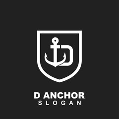 D Anchor Logo Shield Vector Icon Design