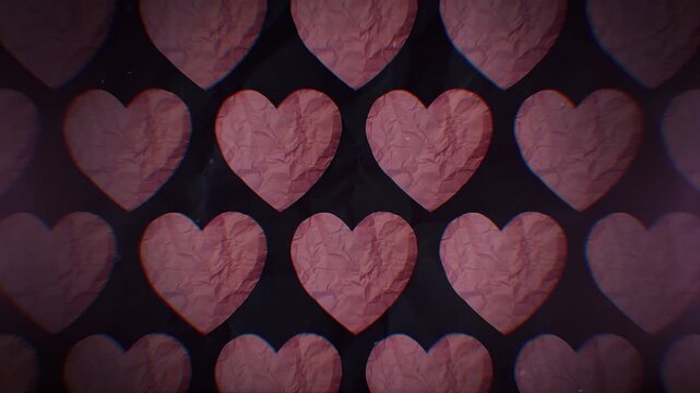 A patterned background of stop motion style love hearts.
