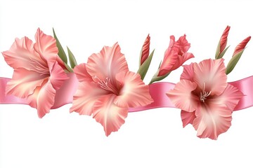 ribbon and pink gladiolus flowers, pretty, luxurious, clipart on white background --ar 3:2 --raw --stylize 250 --v 6.1 Job ID: 6964625d-208a-40cc-b5c9-737dd7322d50