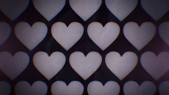 A patterned background of stop motion style love hearts.

