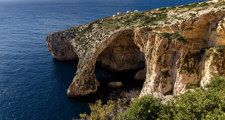 Blue Grotto. Rocky coastline of Malta. Natural landscape