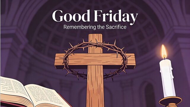 Good Friday Illustration: Crown Of Thorns And Cross, Remembering The Sacrifice, Church Background, Religious Holiday Banner Design